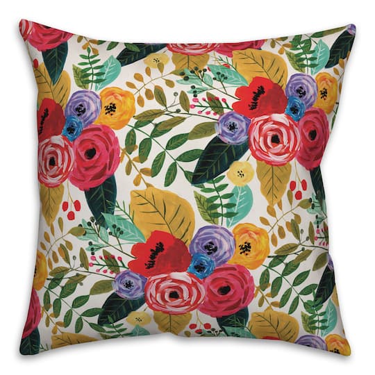 Bright Multi Floral Pattern Throw Pillow